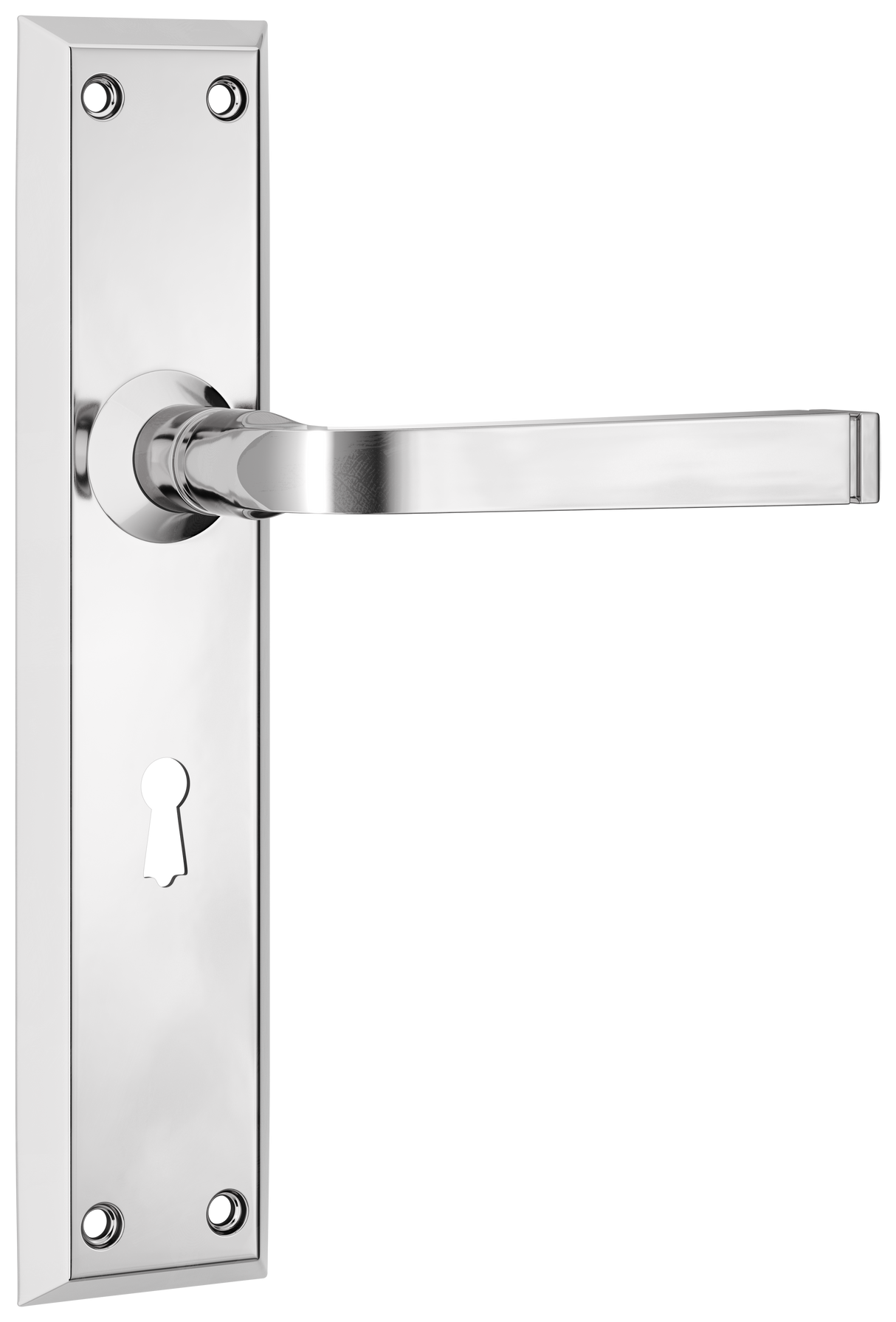 Tradco Menton Lever Long Backplate, Chrome Plated, Skeleton Key