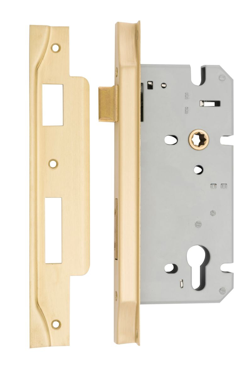 Iver Rebated 85mm Euro Mortice Lock Brushed Gold PVD, 60mm