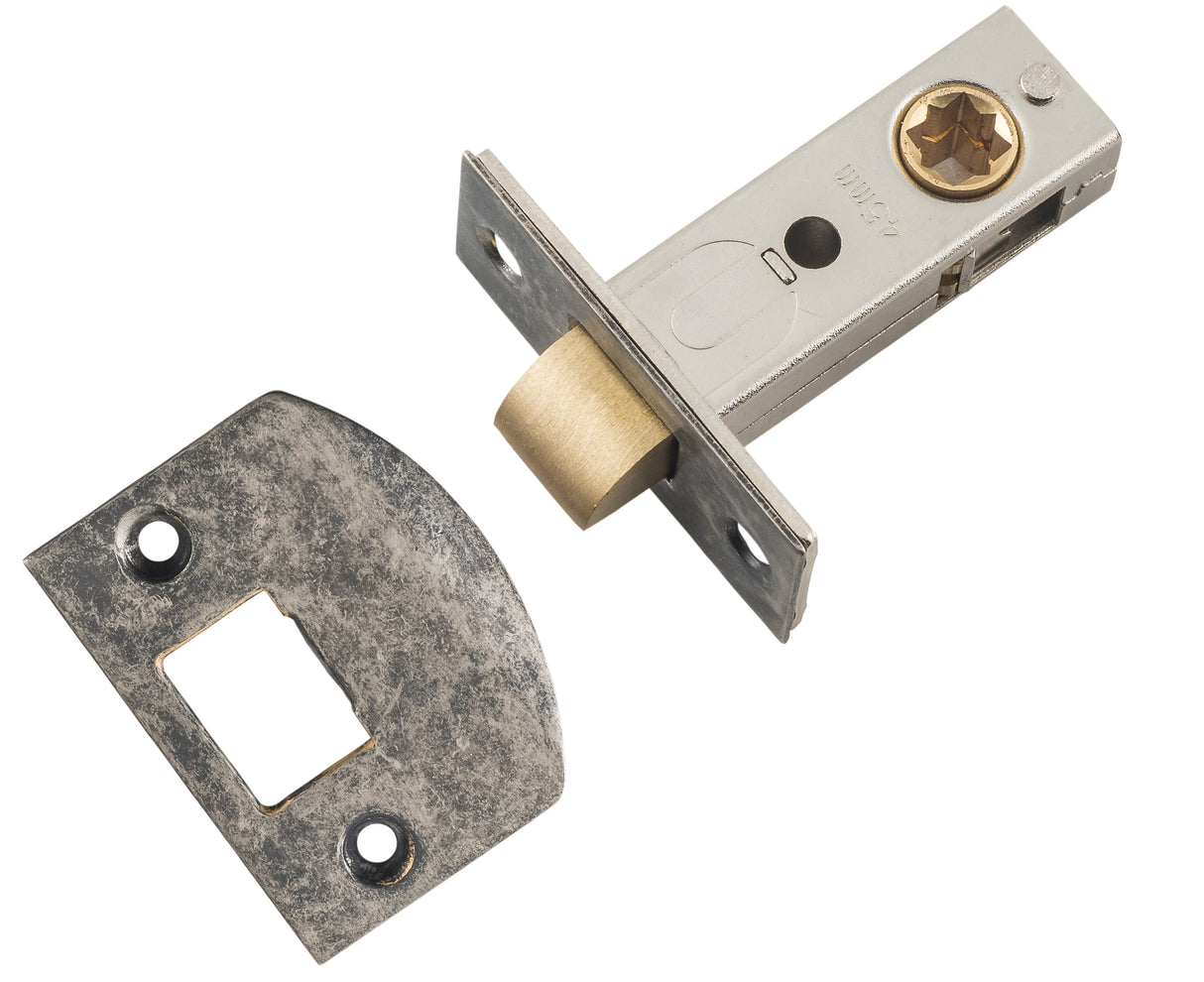 Tradco Split Cam Hard Sprung Tubular Latch, Rumbled Nickel, 45mm