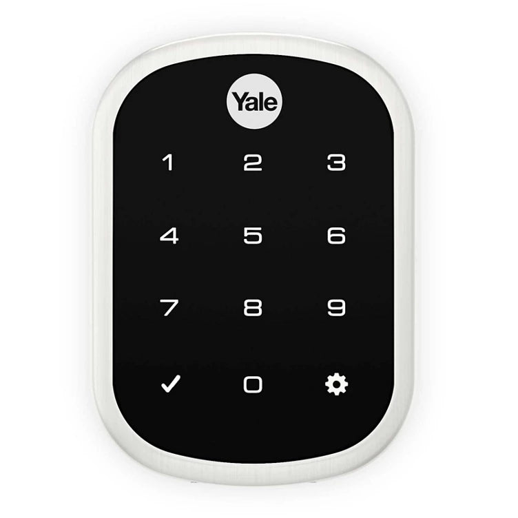 a black and white Yale lock control device with a numeric keypad.