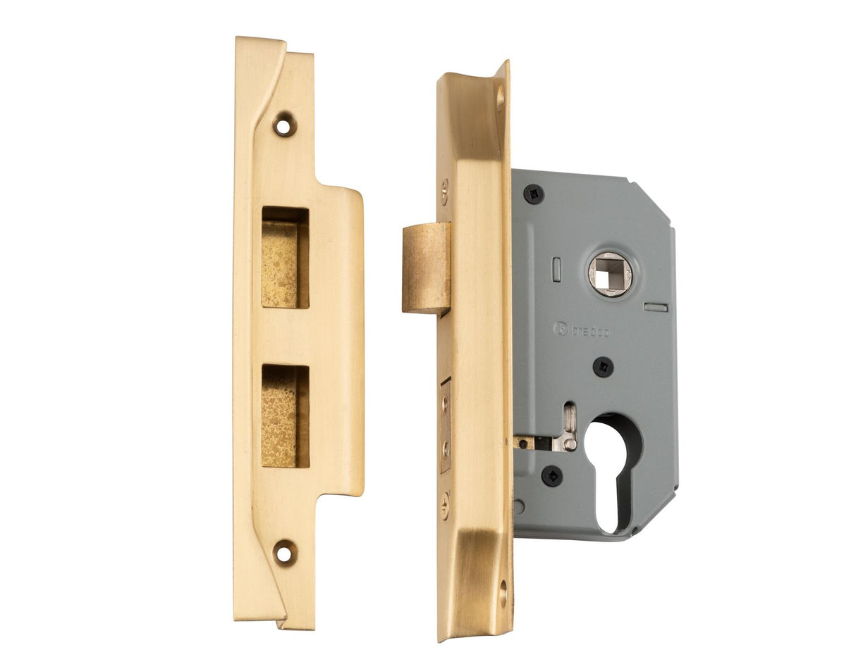 Tradco Rebated Euro Mortice Lock, Polished Nickel, 57mm
