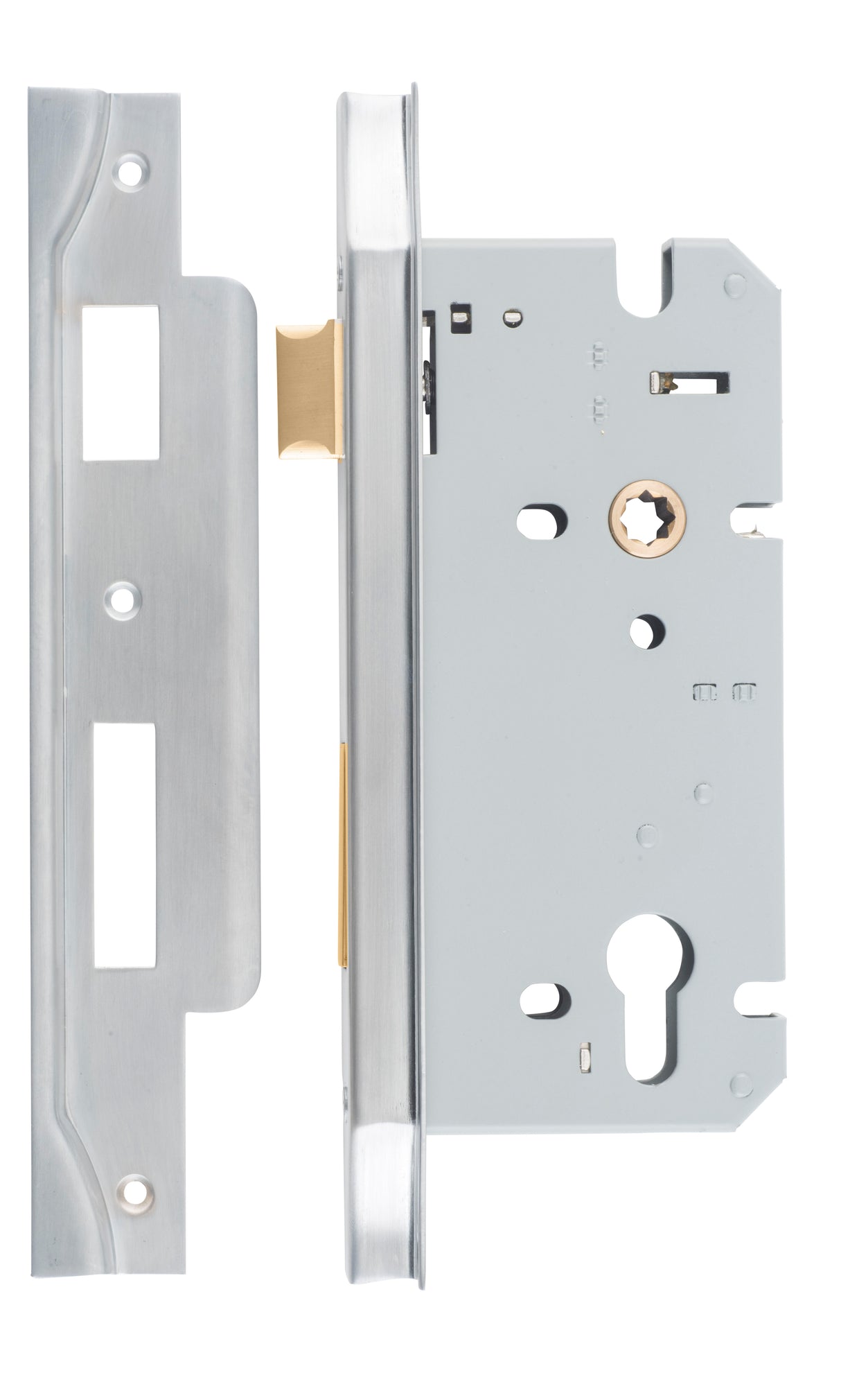 Iver Rebated 85mm Euro Mortice Lock Brushed Chrome, 60mm