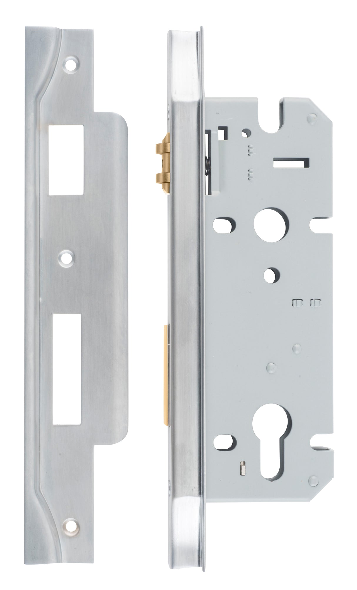 Iver Rebated 85mm Euro Roller Mortice Lock Brushed Chrome, 45mm