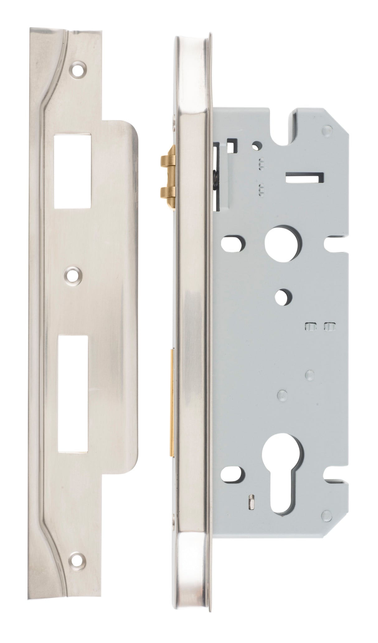 Iver Rebated 85mm Euro Roller Mortice Lock Satin Nickel, 45mm