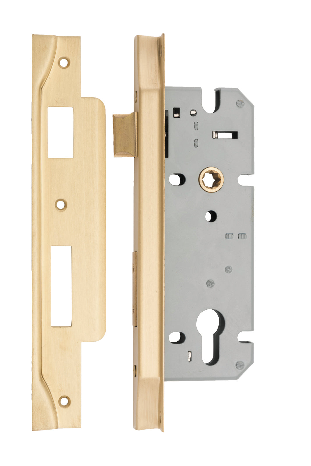Iver Rebated 85mm Euro Mortice Lock Brushed Brass, 45mm