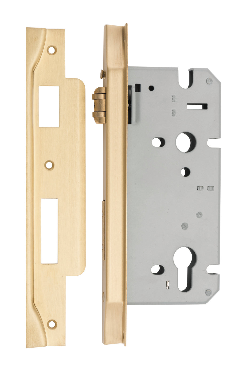Iver Rebated 85mm Euro Roller Mortice Lock Brushed Brass, 60mm