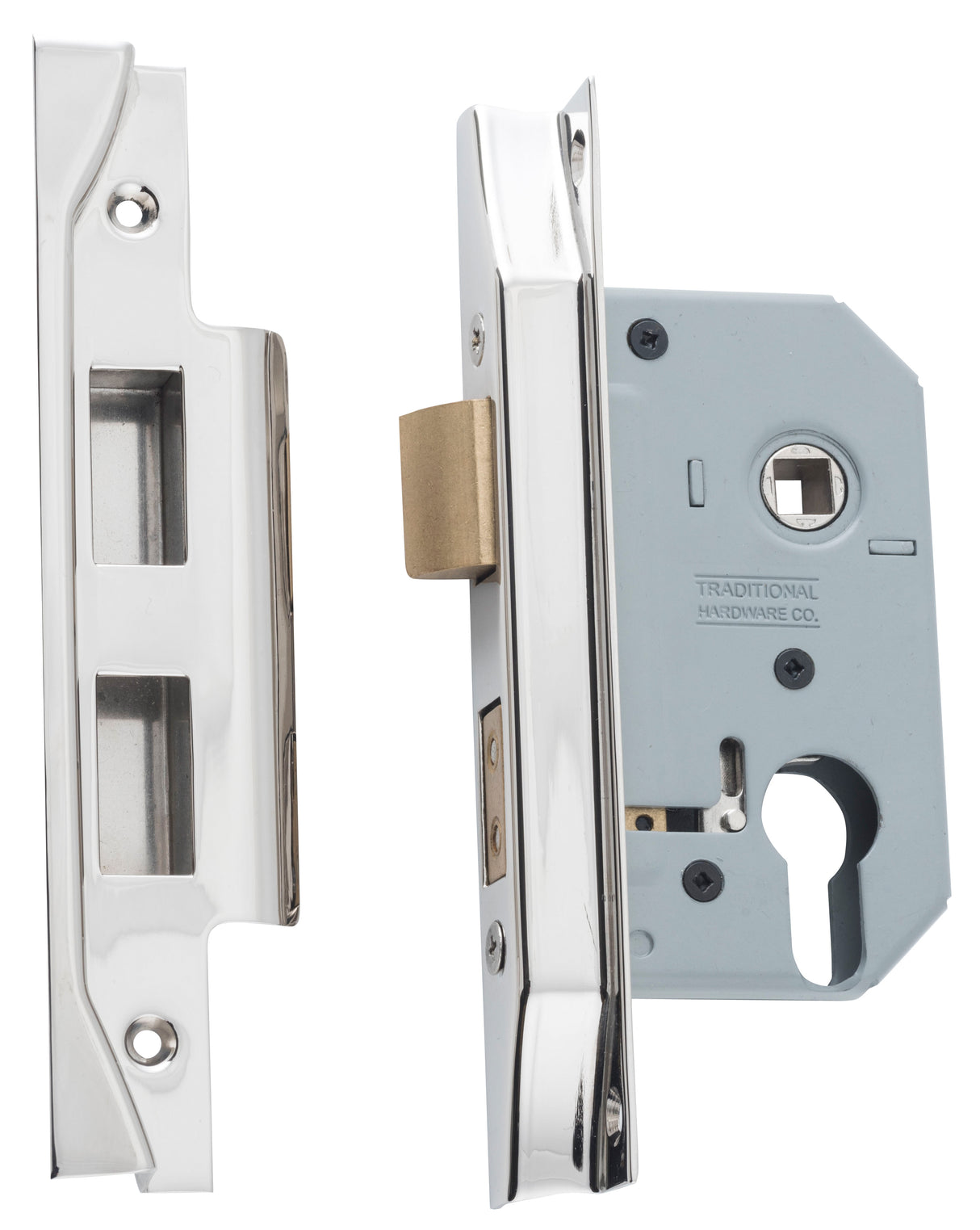 Tradco Rebated Euro Mortice Lock Polished Nickel 46mm