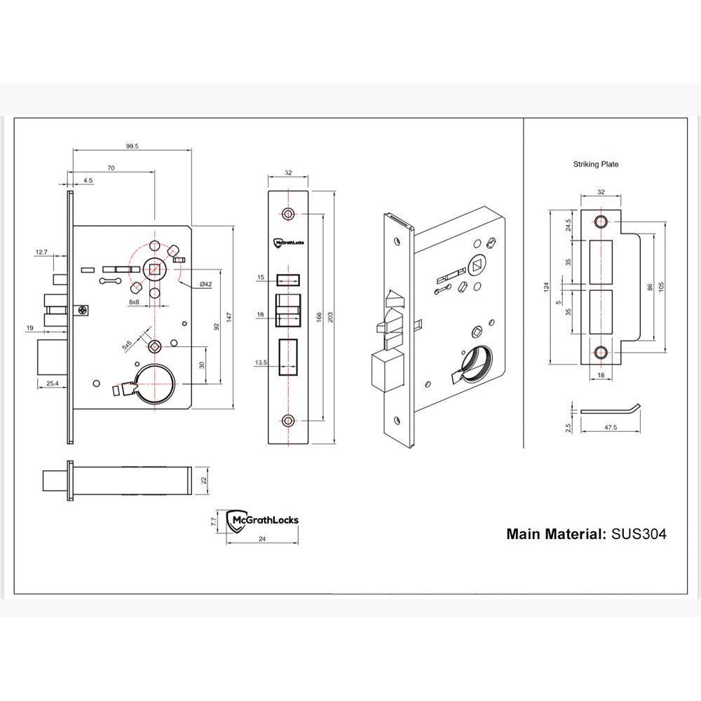 McGrath Locks F54 ANSI Mortice Lock