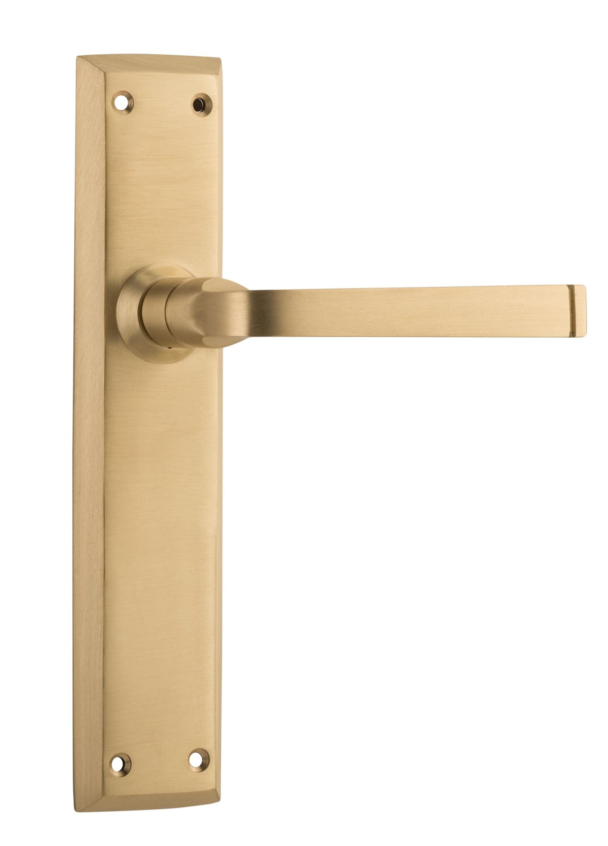 Tradco Menton Lever Long Backplate Door Handle - Unlacquered Satin Brass - Skeleton Key (21359)
