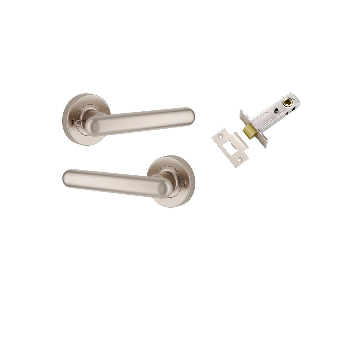 Iver Puerto Round Rose Lever Set - Complete Kits - Satin Nickel - Privacy Separate - Complete (24005KPRIV60)