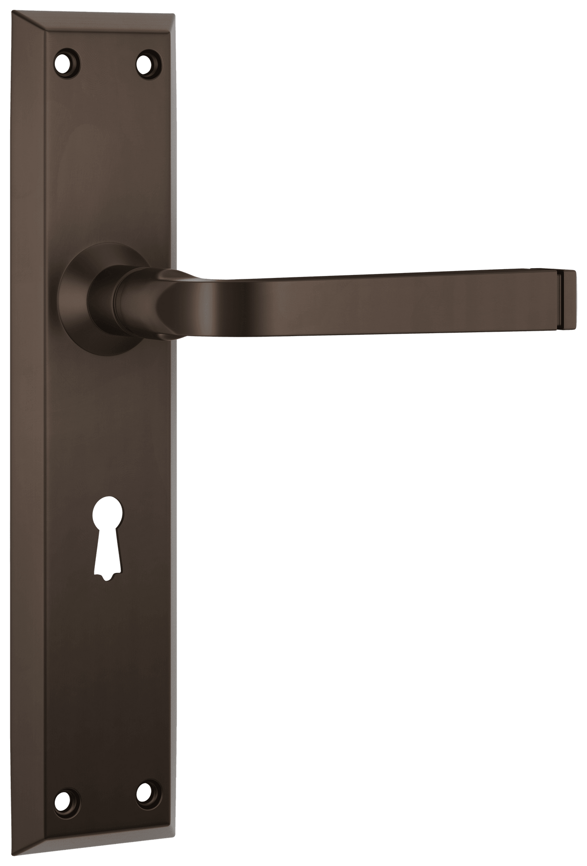 Tradco Menton Lever Long Backplate Door Handle - Antique Brass - Skeleton Key (0679)