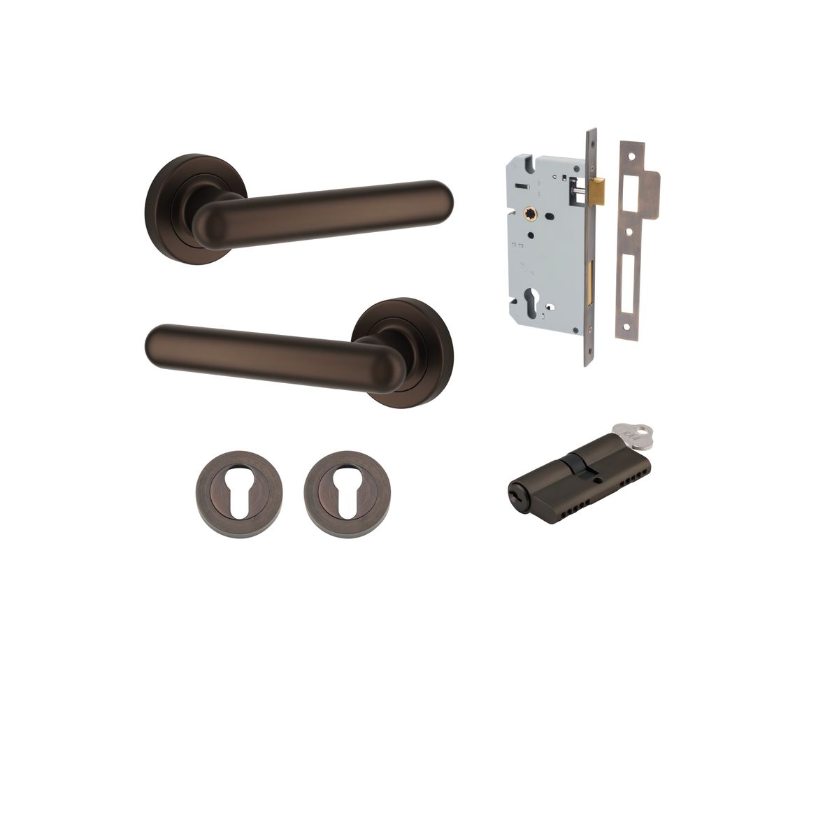 Iver Puerto Round Rose Lever Set - Complete Kits - Signature Brass - Entrance Set Locking - Key / Turn (24002KENTR60KT)