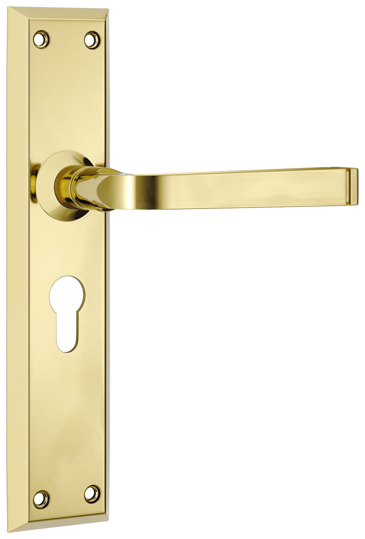 Tradco Menton Lever Long Backplate, Polished Brass, Euro