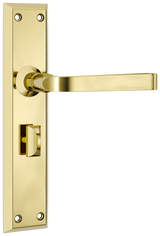 Tradco Menton Lever Long Backplate, Polished Brass, Privacy