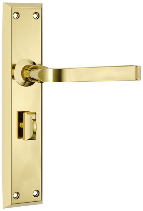 Tradco Menton Lever Long Backplate, Polished Brass, Privacy