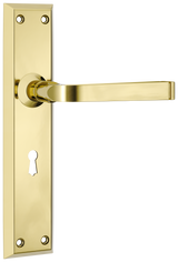 Tradco Menton Lever Long Backplate, Polished Brass, Skeleton Key