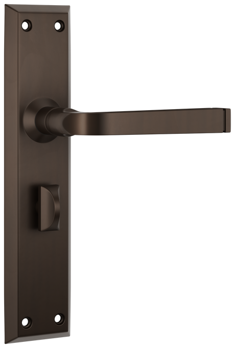 Tradco Menton Lever Long Backplate, Antique Brass, Privacy