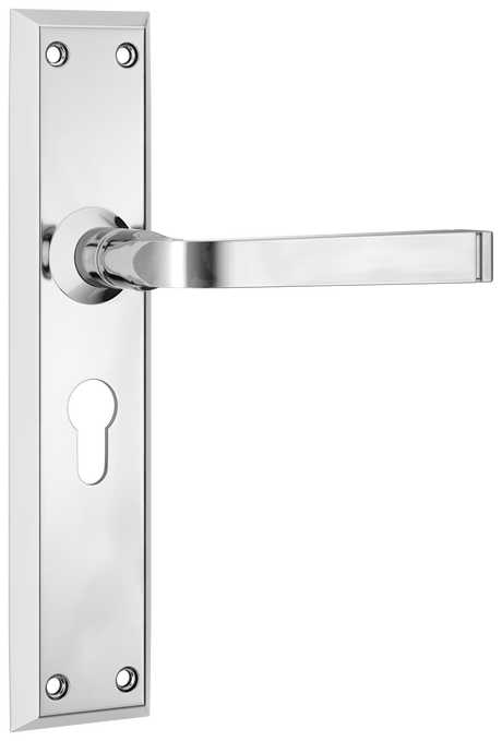 Tradco Menton Lever Long Backplate, Chrome Plated, Euro