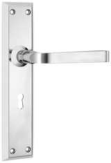 Tradco Menton Lever Long Backplate, Chrome Plated, Skeleton Key