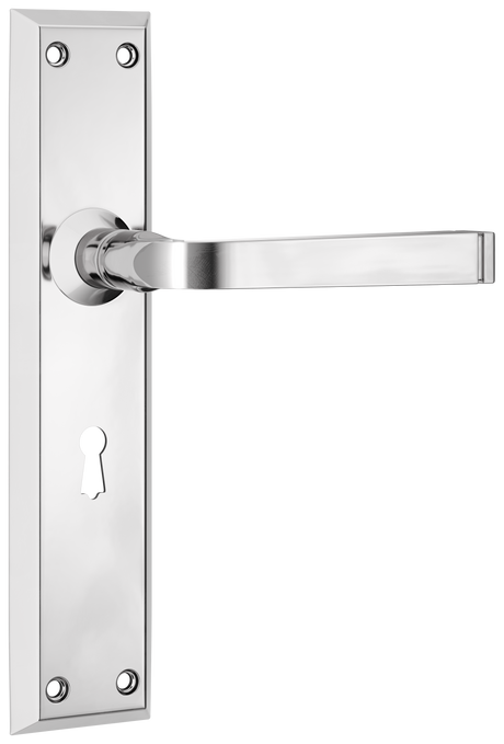 Tradco Menton Lever Long Backplate, Chrome Plated, Skeleton Key