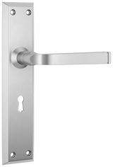 Tradco Menton Lever Long Backplate, Satin Chrome, Skeleton Key