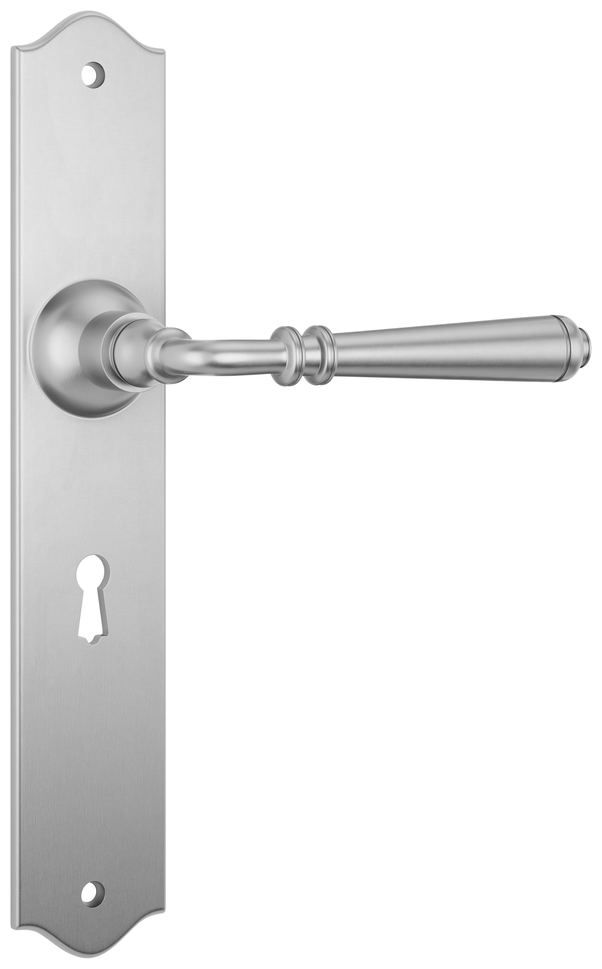 Tradco Reims Lever Long Plate, Satin Chrome, Skeleton Key
