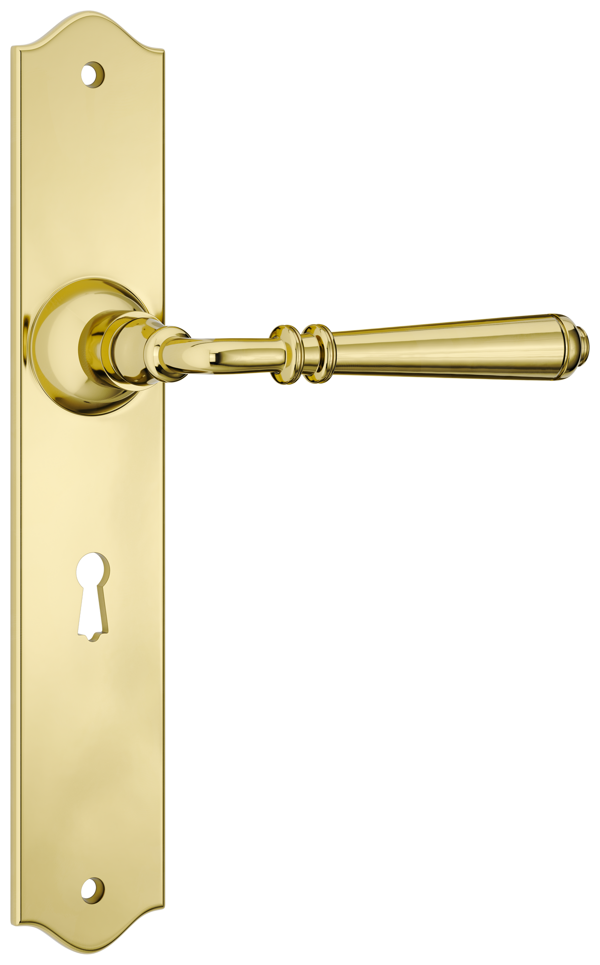 Tradco Reims Lever Long Plate, Polished Brass, Skeleton Key