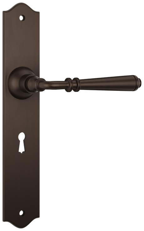 Tradco Reims Lever Long Plate, Antique Brass, Skeleton Key