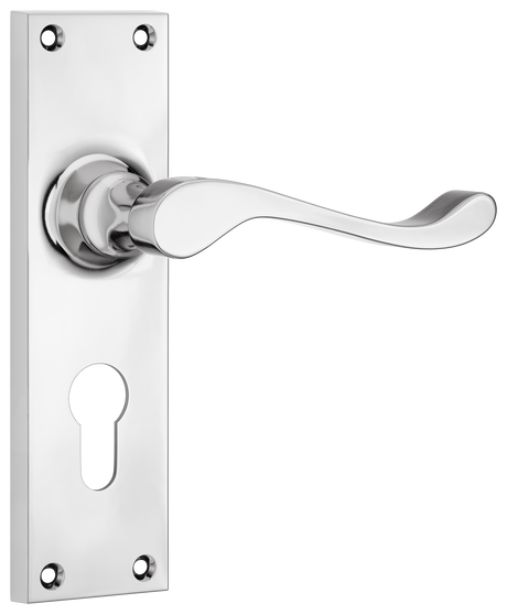 Tradco Victorian Door Lever on Plate Chrome Plated Euro