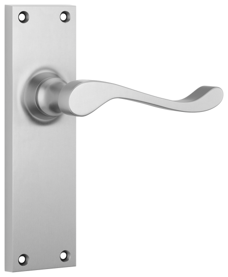 Tradco Victorian Door Lever on Plate Satin Chrome Latch