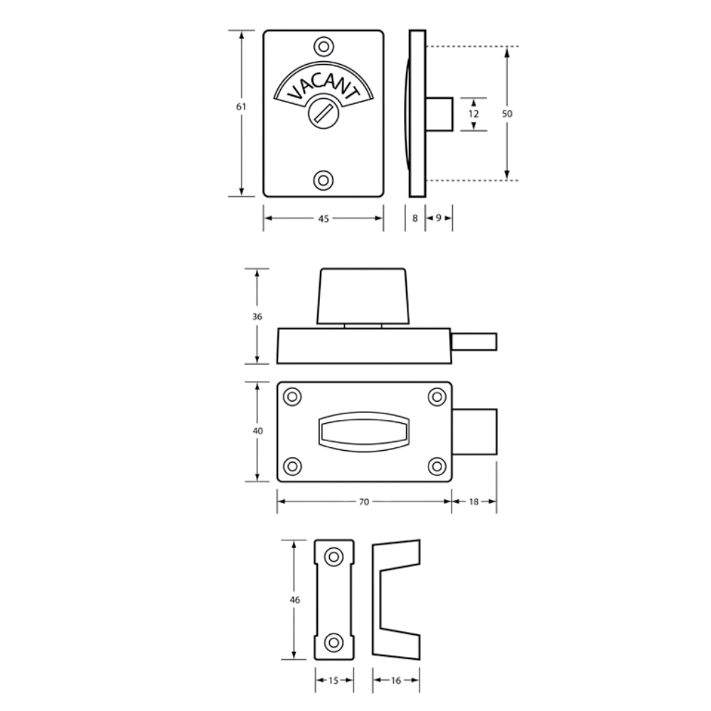 Metlam 100 Series Lock & Indicator Set – Satin Chrome Plate