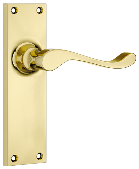 Tradco Victorian Door Lever on Plate Polished Brass Latch