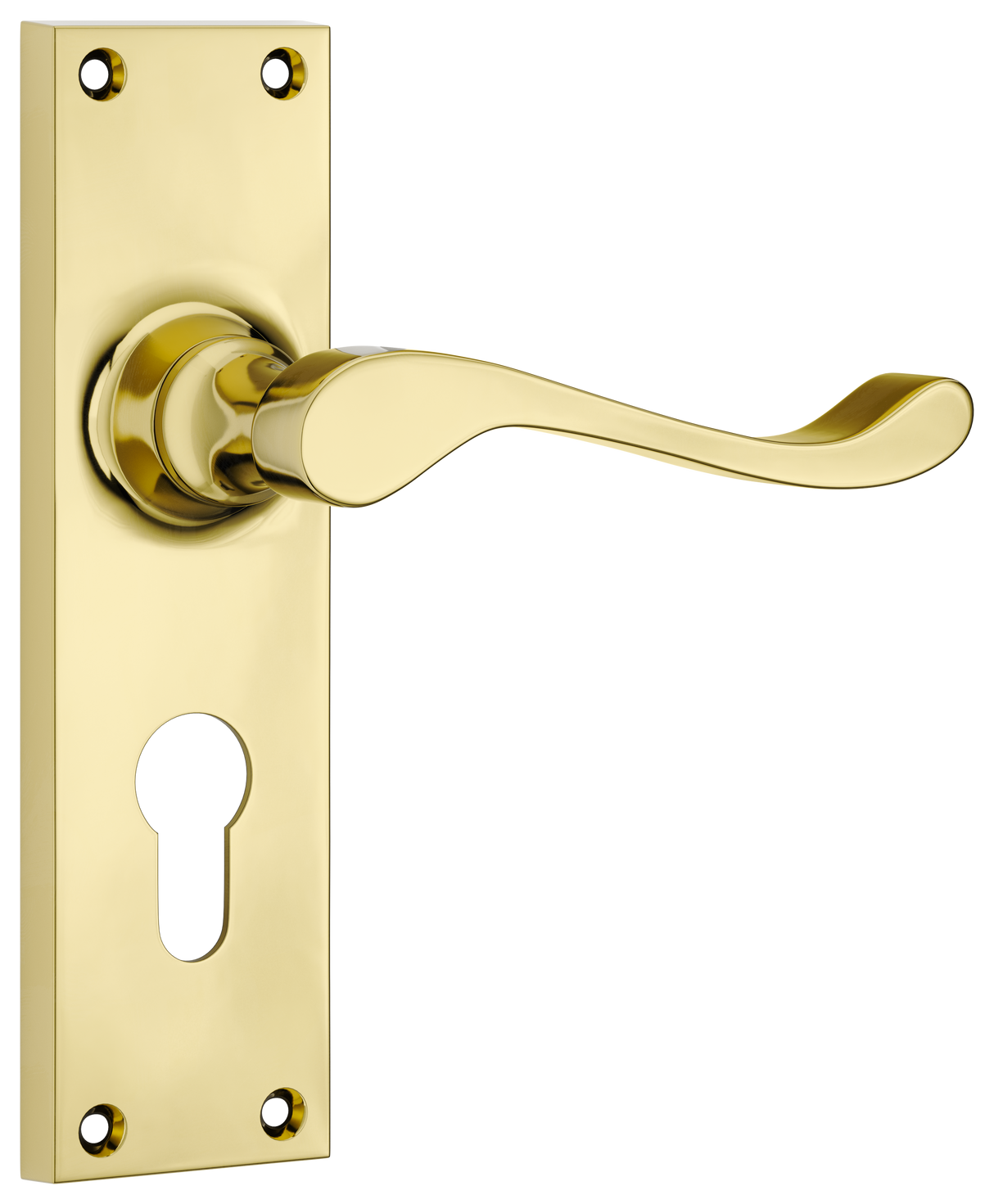 Tradco Victorian Door Lever on Plate Polished Brass Euro