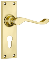 Tradco Victorian Door Lever on Plate Polished Brass Euro