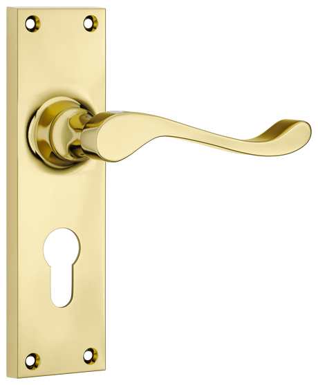 Tradco Victorian Door Lever on Plate Polished Brass Euro