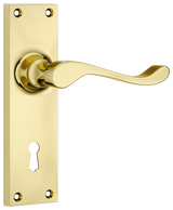 Tradco Victorian Door Lever on Plate Polished Brass Lock