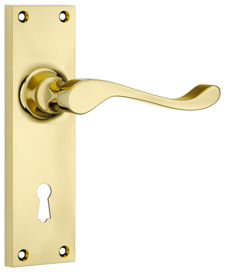 Tradco Victorian Door Lever on Plate Polished Brass Lock