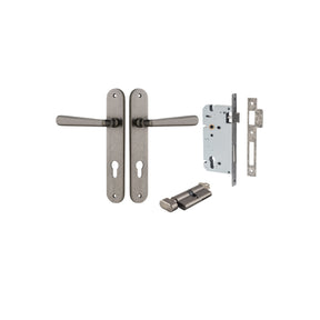 Iver Copenhagen Oval Backplate Distressed Nickel, Entrance Set Locking - Key / Turn