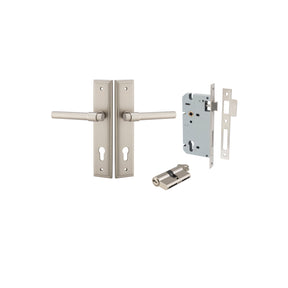 Iver Helsinki Stepped Backplate Satin Nickel, Entrance Set Locking - Key / Key