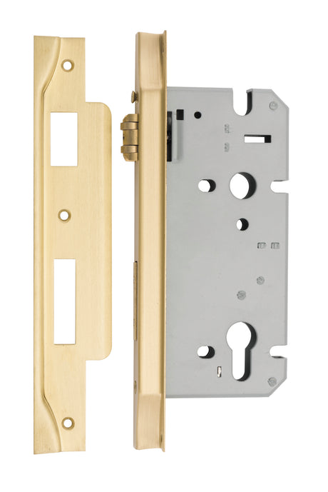Iver Rebated 85mm Euro Roller Mortice Lock Brushed Gold PVD, 60mm