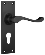 Tradco Victorian Door Lever on Plate Matt Black Euro
