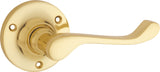 Tradco Victorian Door Lever on Round Rose Unlacquered Polished Brass