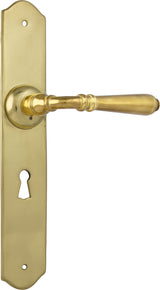 Tradco Reims Lever Long Plate, Unlacquered Polished Brass, Skeleton Key