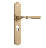 Tradco Reims Lever Long Plate, Unlacquered Satin Brass, Euro