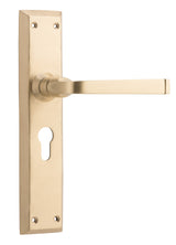 Tradco Menton Lever Long Backplate, Unlacquered Satin Brass, Euro