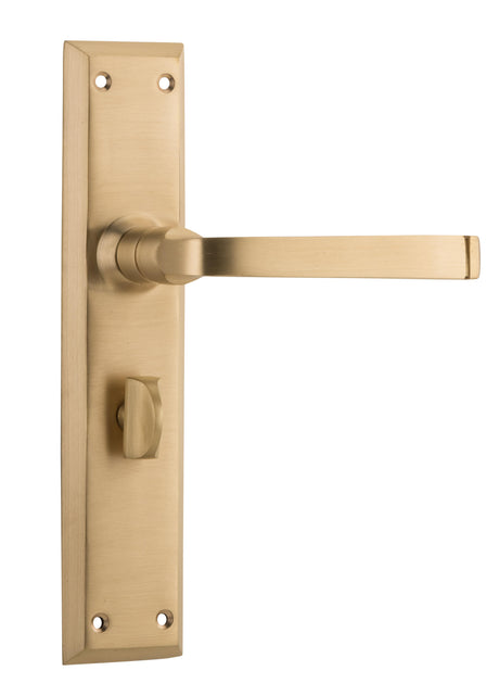 Tradco Menton Lever Long Backplate, Unlacquered Satin Brass, Privacy