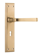Tradco Menton Lever Long Backplate, Unlacquered Satin Brass, Skeleton Key