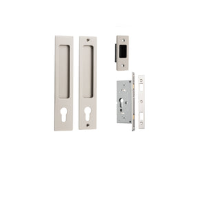 Iver Rectangular Sliding Door Pull Kit, Satin Nickel, Entrance Set Locking