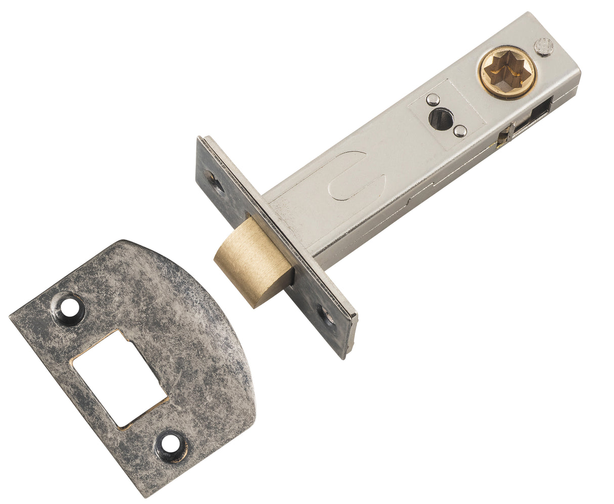 Tradco Split Cam Hard Sprung Tubular Latch, Rumbled Nickel, 70mm