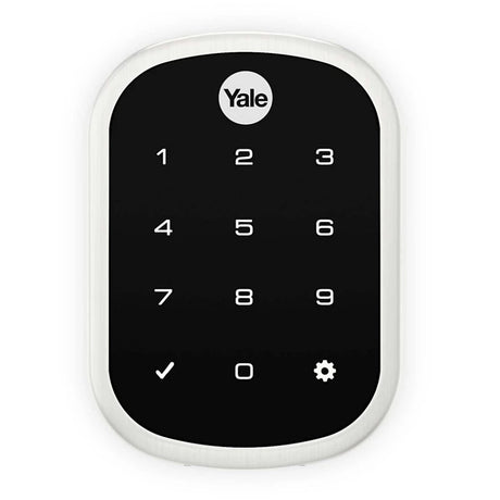 a black and white Yale lock control device with a numeric keypad.